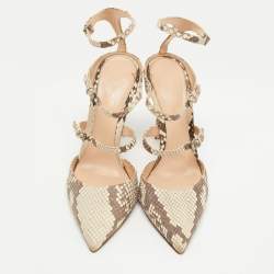 Pre Owned Gianvito Rossi Beige/Brown Python Embossed Leather Ankle Strap Pumps Size 39
