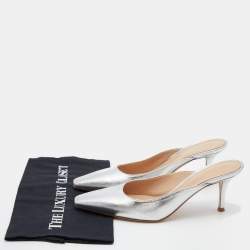 Pre Owned Gianvito Rossi Silver Leather Mules Size 38.5