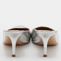 Pre Owned Gianvito Rossi Silver Leather Mules Size 38.5