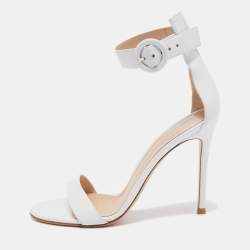 Pre Owned Gianvito Rossi White Leather Portofino Ankle Strap Sandals Size 37.5