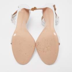 Pre Owned Gianvito Rossi White Leather Portofino Ankle Strap Sandals Size 37.5