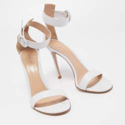 Pre Owned Gianvito Rossi White Leather Portofino Ankle Strap Sandals Size 37.5