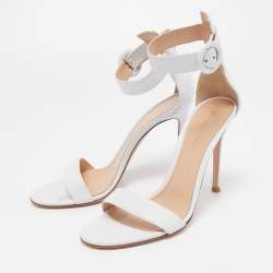 Pre Owned Gianvito Rossi White Leather Portofino Ankle Strap Sandals Size 37.5