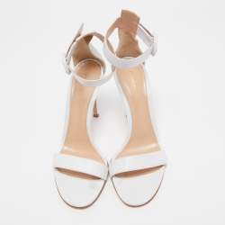 Pre Owned Gianvito Rossi White Leather Portofino Ankle Strap Sandals Size 37.5