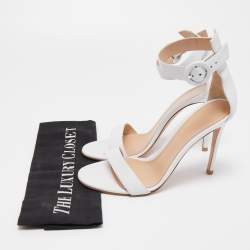 Pre Owned Gianvito Rossi White Leather Portofino Ankle Strap Sandals Size 37.5