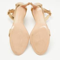 Pre Owned Gianvito Rossi Gold Leather Portofino Ankle Strap Sandals Size 39.5