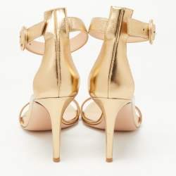 Pre Owned Gianvito Rossi Gold Leather Portofino Ankle Strap Sandals Size 39.5