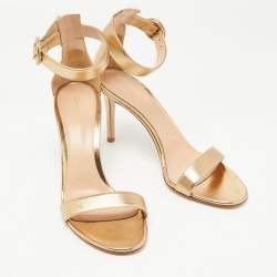 Pre Owned Gianvito Rossi Gold Leather Portofino Ankle Strap Sandals Size 39.5