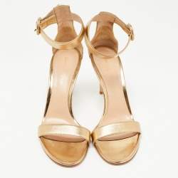 Pre Owned Gianvito Rossi Gold Leather Portofino Ankle Strap Sandals Size 39.5