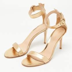Pre Owned Gianvito Rossi Gold Leather Portofino Ankle Strap Sandals Size 39.5