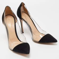 Pre Owned Gianvito Rossi Black Suede and PVC Plexi Pumps Size 40.5
