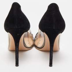Pre Owned Gianvito Rossi Black Suede and PVC Plexi Pumps Size 40.5