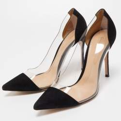 Pre Owned Gianvito Rossi Black Suede and PVC Plexi Pumps Size 40.5
