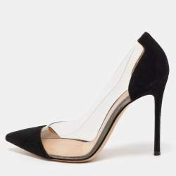 Pre Owned Gianvito Rossi Black Suede and PVC Plexi Pumps Size 40.5