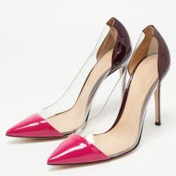 Pre Owned Gianvito Rossi Pink/Burgundy Patent Leather and PVC Plexi Pumps Size 41