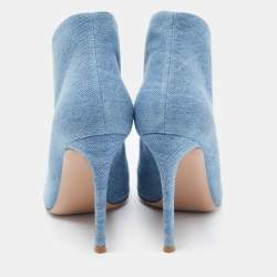 Gianvito Rossi Blue Denim Vamp Peep Toe Booties Size 37.5