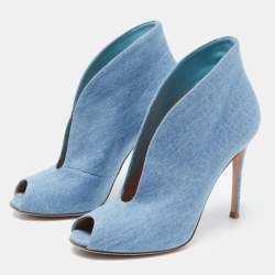 Gianvito Rossi Blue Denim Vamp Peep Toe Booties Size 37.5