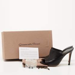 Pre Owned Gianvito Rossi Black Leather Alise Peep Toe Mules Size 34.5