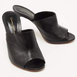 Pre Owned Gianvito Rossi Black Leather Alise Peep Toe Mules Size 34.5