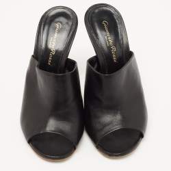 Pre Owned Gianvito Rossi Black Leather Alise Peep Toe Mules Size 34.5