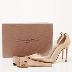 Pre Owned Gianvito Rossi Beige PVC and Patent Plexi Pumps Size 37