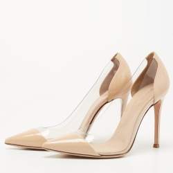 Pre Owned Gianvito Rossi Beige PVC and Patent Plexi Pumps Size 37