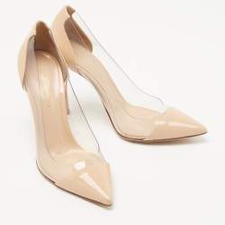 Pre Owned Gianvito Rossi Beige PVC and Patent Plexi Pumps Size 37