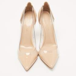 Pre Owned Gianvito Rossi Beige PVC and Patent Plexi Pumps Size 37