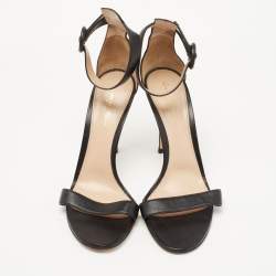 Pre Owned Gianvito Rossi Black Leather Portofino Ankle Strap Sandals Size 40