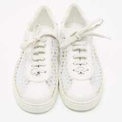 Gianvito Rossi White Leather and Fish Net Panel Low Top Sneakers Size 36