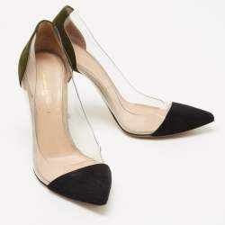 Pre Owned Gianvito Rossi Black/Green Suede and PVC Plexi Platform Pumps Size 36