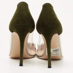 Pre Owned Gianvito Rossi Black/Green Suede and PVC Plexi Platform Pumps Size 36