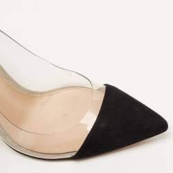 Pre Owned Gianvito Rossi Black/Green Suede and PVC Plexi Platform Pumps Size 36