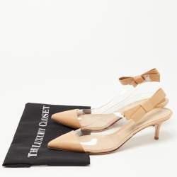 Pre Owned Gianvito Rossi Beige Leather and PVC Slingback Bow Sandals Size 41