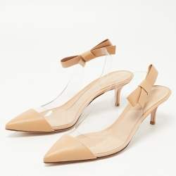 Pre Owned Gianvito Rossi Beige Leather and PVC Slingback Bow Sandals Size 41
