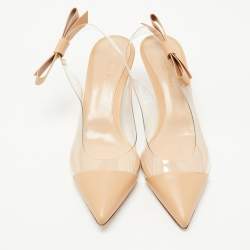Pre Owned Gianvito Rossi Beige Leather and PVC Slingback Bow Sandals Size 41