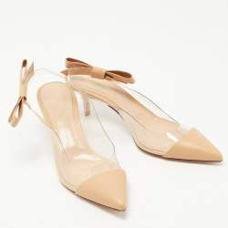 Pre Owned Gianvito Rossi Beige Leather and PVC Slingback Bow Sandals Size 41