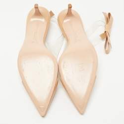 Pre Owned Gianvito Rossi Beige Leather and PVC Slingback Bow Sandals Size 41