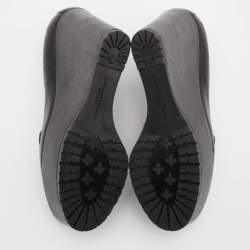 Pre Owned Gianvito Rossi Black Leather Tassel Wedge Pumps Size 37.5