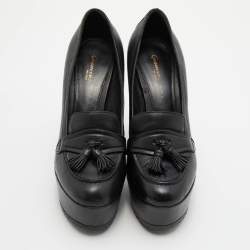 Pre Owned Gianvito Rossi Black Leather Tassel Wedge Pumps Size 37.5