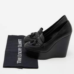 Pre Owned Gianvito Rossi Black Leather Tassel Wedge Pumps Size 37.5