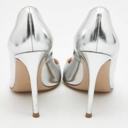Pre Owned Gianvito Rossi Silver Patent Leather Gianvito Pointed Toe Pumps Size 35