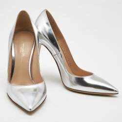 Pre Owned Gianvito Rossi Silver Patent Leather Gianvito Pointed Toe Pumps Size 35