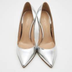 Pre Owned Gianvito Rossi Silver Patent Leather Gianvito Pointed Toe Pumps Size 35