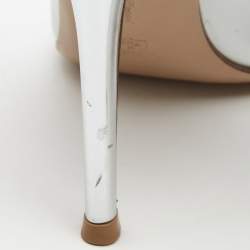 Pre Owned Gianvito Rossi Silver Patent Leather Gianvito Pointed Toe Pumps Size 35