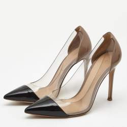 Pre Owned Gianvito Rossi Beige/Black Patent Leather and PVC Plexi Pumps Size 35