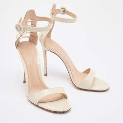 Pre Owned Gianvito Rossi Off White Patent Leather Portofino Ankle Strap Sandals Size 38