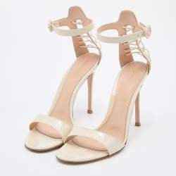 Pre Owned Gianvito Rossi Off White Patent Leather Portofino Ankle Strap Sandals Size 38