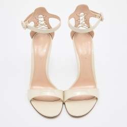 Pre Owned Gianvito Rossi Off White Patent Leather Portofino Ankle Strap Sandals Size 38