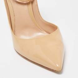 Pre Owned Gianvito Rossi Beige Patent Leather Ankle Strap Pointed Toe Pumps Size 40.5